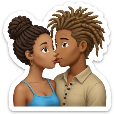 Brown boy with dreadlock kissing black girl with curly bun sticker