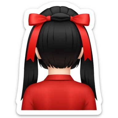 girl back view with red ribbon in black hair sticker