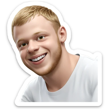 smiling boy in white shirt sticker