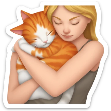 Orange kitty sleeping on brunette white girl's arms sticker