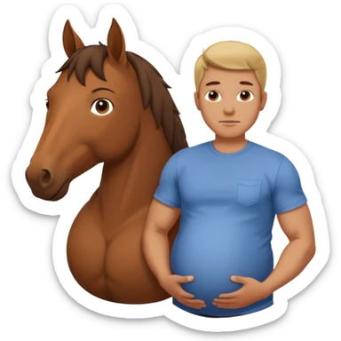 pregnant man  with horse sticker