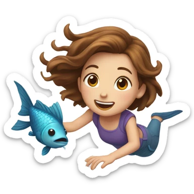 girl with brown hair as a  fish jumping out of water sticker