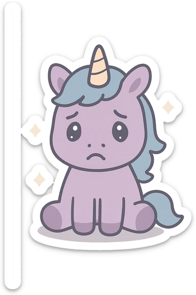 Remove the background, keep the depressed unicorn with an expressive sad face, muted colors, transparent background. sticker