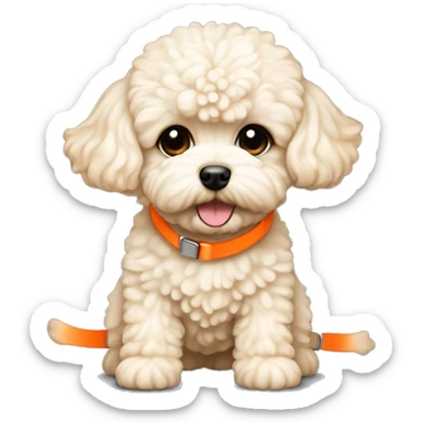 light cream color maltipoo dog with neon orange shoes sticker