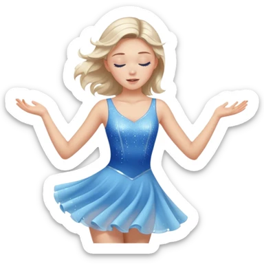 The ice skater girl in the sparkling blue dress spins gently with her eyes closed. sticker