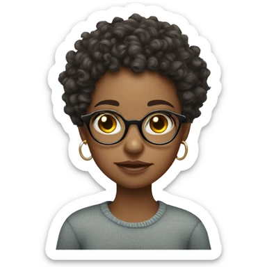 Curly hair girl with fair skin, round reading glasses and nose piercings  sticker