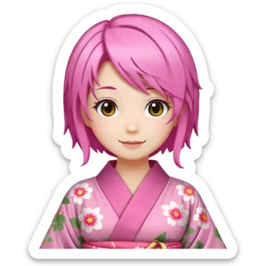 anime girl pink hair smiling , in kimono sticker