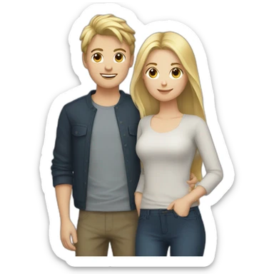 couple with blonde boy and brunette girl sticker