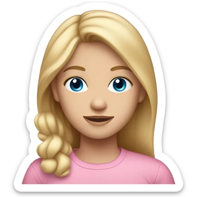 I 21 year old girl with warm blonde hair and blue eyes in a pink shirt  sticker