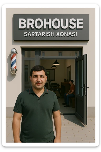 eni shu rasimga manashu odamga uxhshasin sartaosh eshik oldida tursin va tashqarida esa mijoz sticker