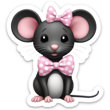 Black mouse with a pink bow with white polkadots on the bow sticker
