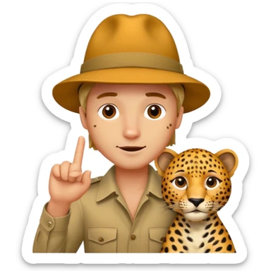 A man sticking his finger into the body of a leopard. sticker