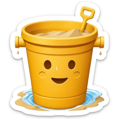 Bucket-shaped sand castle, made with an upside-down pail mold sticker