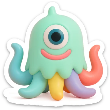 one-eyed monster with tentacles, playful and bright colors sticker