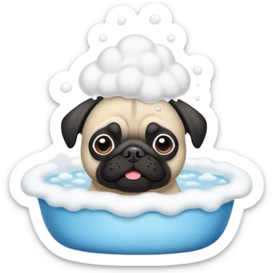 Black and white pug with bath foam on top of his head sticker