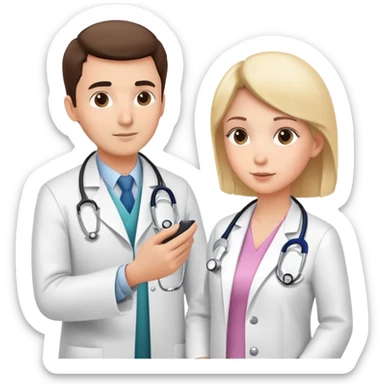 Doctor in white coat examining patient with stethoscope during cancer screening, medical checkup in clinic sticker