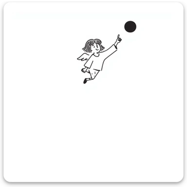 girl with light brown shoulder-length hair and white wings joyfully pointing to the sky sticker