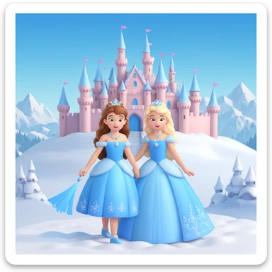 girls in a  snow princess dress, snow castle background sticker