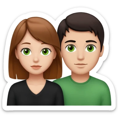 A boyfriend with light brown hair and green eyes next to his girlfriend with brown eyes and black hair sticker