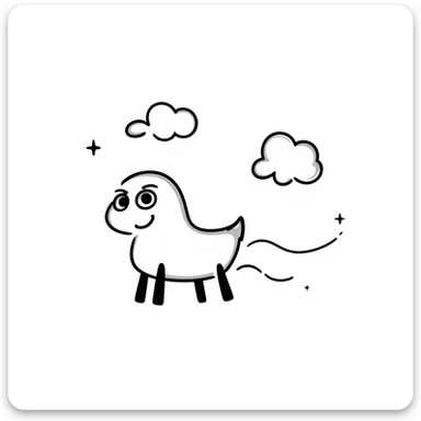 Hand-drawn flying chair with googly eyes and a happy expression, soaring through the sky sticker