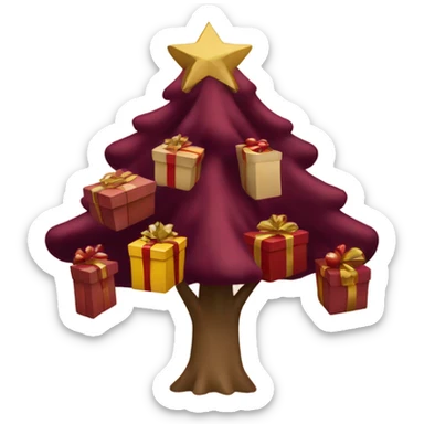 burgundy Christmas gifts under a beige tree sticker