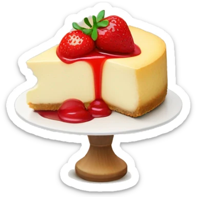 cheesecake with strawberry topping with a cherry on top sticker