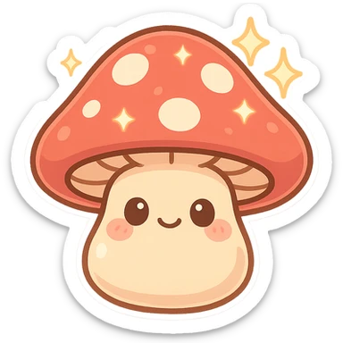 Sparkling chibi sticker mushroom, cute and exaggerated sticker