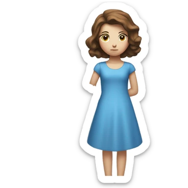 A girl with white skin and brown hair and a blue dress is memorizing the codes of a computer, the codes are in a cloud above her head. sticker