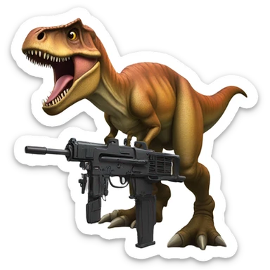 A strong T. rex with a machine gun sticker