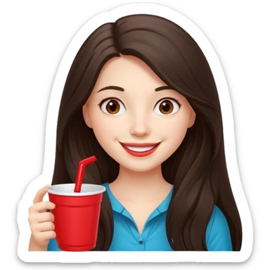 white happy long haired brunette girl with red solo cup sticker