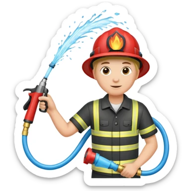 A hand holding a water hose and extinguishing the fire sticker