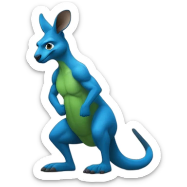 Blue coloured kangaroo with hulk like muscles flexing sticker
