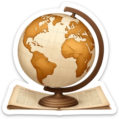vintage globe in newspaper style beige sticker
