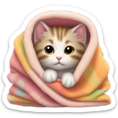 kitten wrapped in a blanket  sticker
