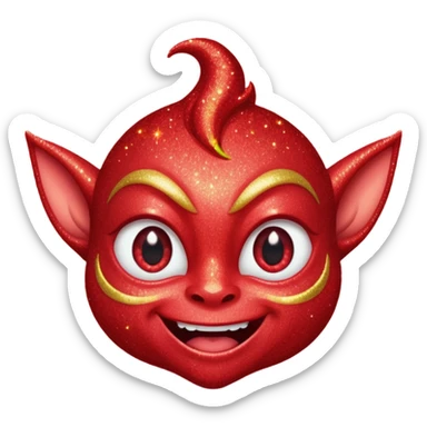 red glitter imp happy winking an eye sticker