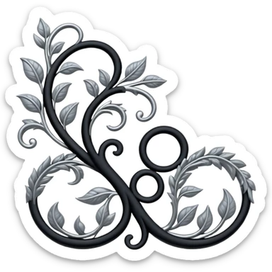 Black and silver filigree vine design, 3D, extremely detailed design sticker