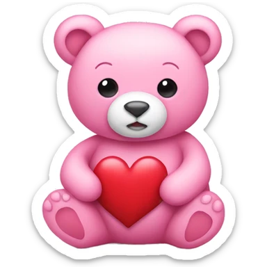 Pink bear stuffed animal holding heart sticker