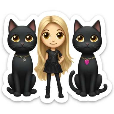 Three black cats as rockstars and a girl with long brown hair sticker