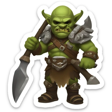 Orc warchief with a horned helmet, holding an engraved axe, emoji sticker