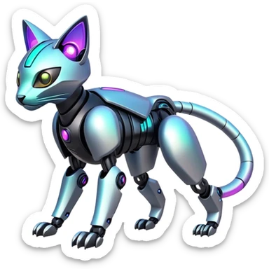  exotic tropical iridescent cyber-Protogen-Fakémon-Pokémon-Vernid-robot-feline-creature sticker