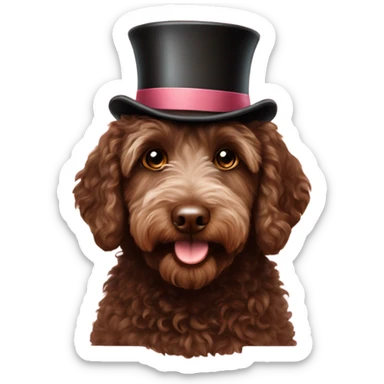 Chocolate miniature labradoodle top hat on  sticker