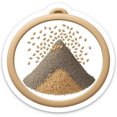 loose scatter or pile of small, rough beige-gray granules, matte and dusty, soft lighting, subtle shadows, emoji scale sticker