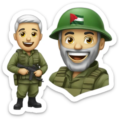laughing hamas soldier and Israeli scholar sticker