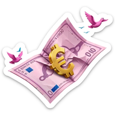 pink money with euros  flying  sticker
