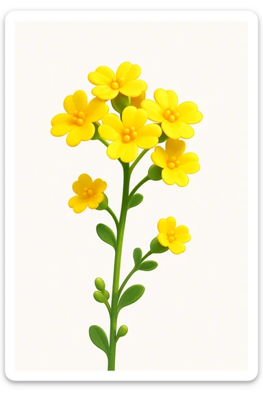 Redraw this photo of yellow wildflowers in a modern 3D iOS style with volume, expressive light and shadow, and a clean background. Maintain the natural beauty and detail of the flowers while emphasizing the 3D effect and lighting to create a vivid and contemporary look. sticker