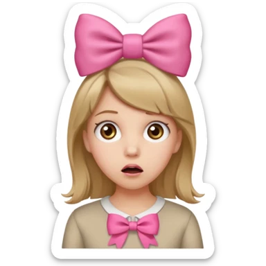 Shocked girl with a dark blonde hair, hazer eyes, pink bow on hair sticker