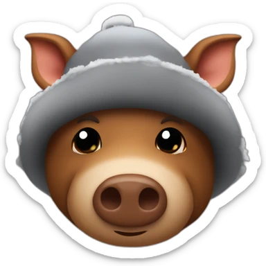 fullface brown boar tired of life with a black winter hat sticker