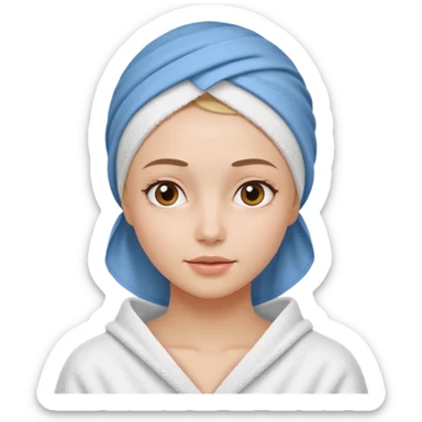 A gril that her head covered with towel and skincare sticker
