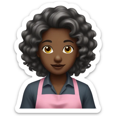 A black girl with very long wavy hair in pink apron sticker