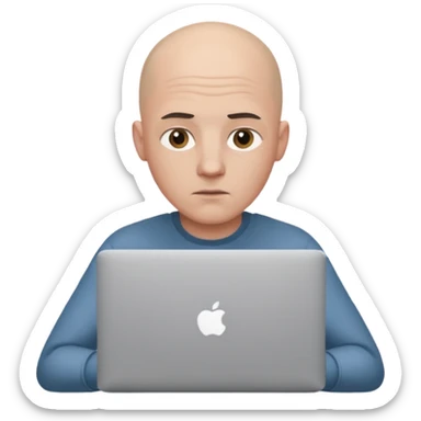 bald yong guy with macbook sticker